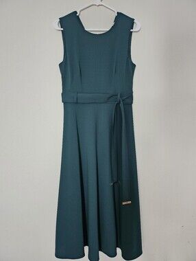 Calvin Klein Sleeveless Dark Green Maxi Dress with Waist Tie